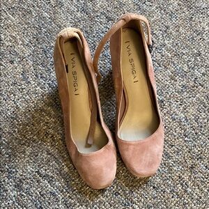 Via Spiga “Selita” Ankle Strap Suede Pump Heels